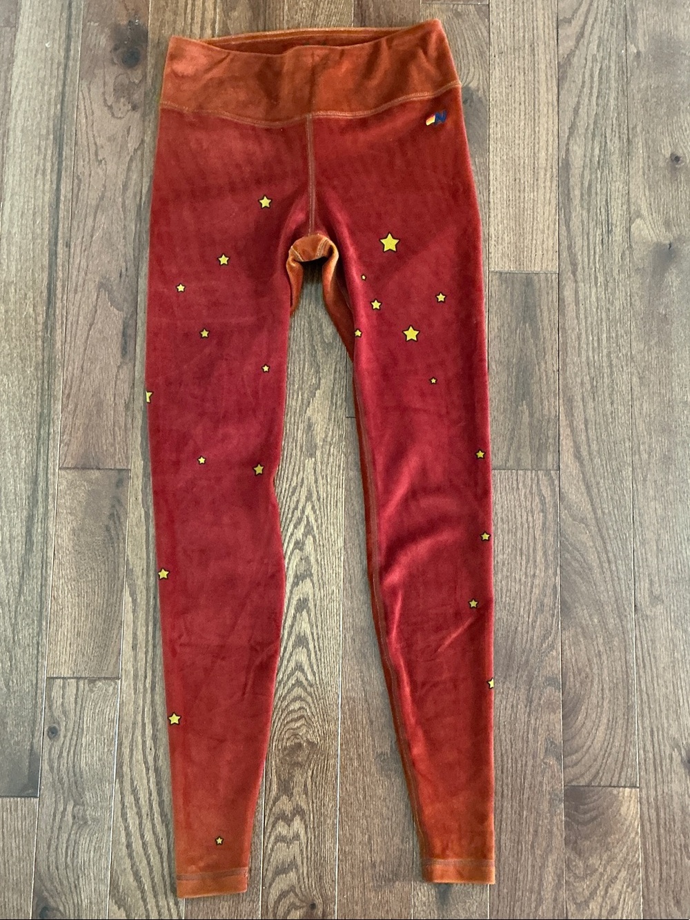 Aviator Nation Vintage Rust Velvet Leggings with Gold Stars
